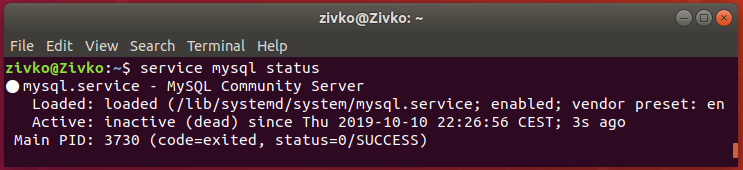 Linux Ubuntu 18.4  terminal - MySQL not running