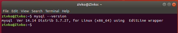 Linux Ubuntu 18.4  terminal - MySQL version