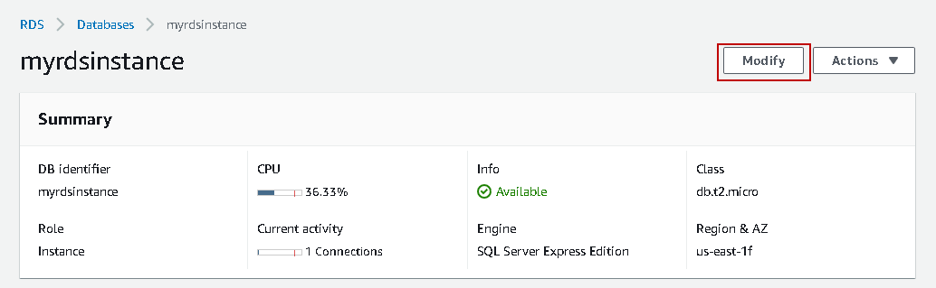 Modify AWS RDS SQL Server instance to use the new parameter group