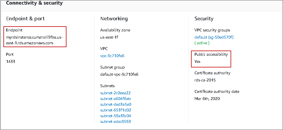 RDS database endpoint and public accessibility