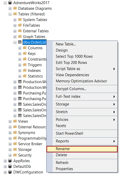 Rename tables in SSMS