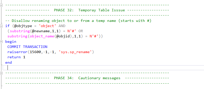 sp_rename procedure script details