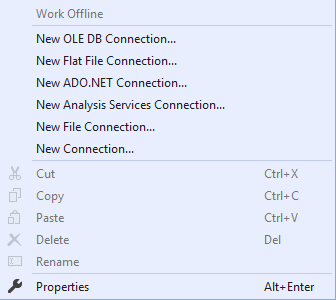 This image shows the add SSIS connection manager context menu strip