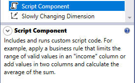 this image shows the ssis script component description from the toolbox