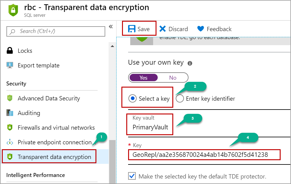 Transparent data encryption (TDE) using your own key