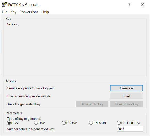 PuTTY Key Generator dialog