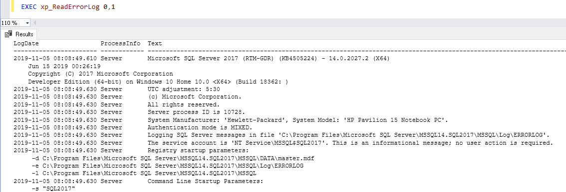 Read SQL Server error log