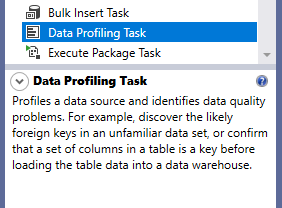 toolbox description of the data profiling task in SSIS