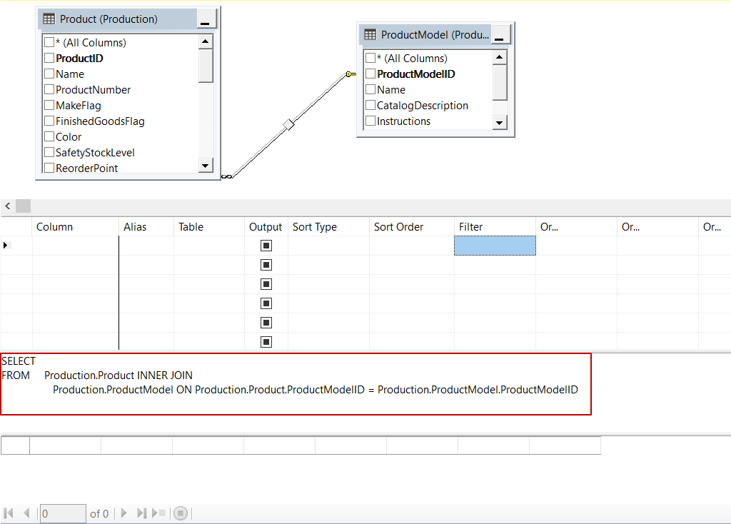 Column options of the view in SSMS