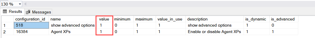 Configuration parameter values