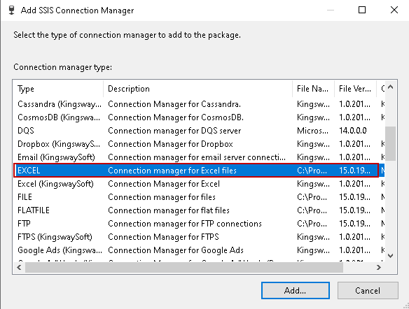 Connection Manager types