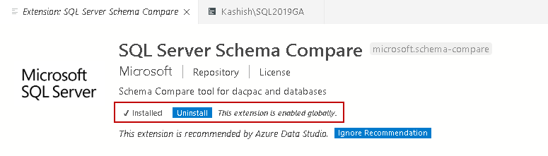 Install Schema Compare extension 