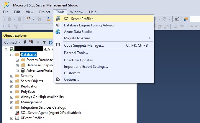 running SQL Server Profiler from the Management Studio