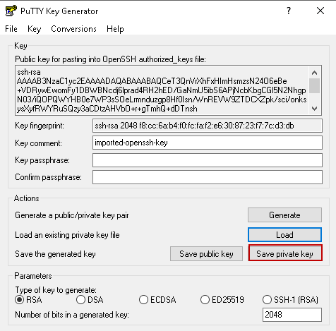 Save private key file