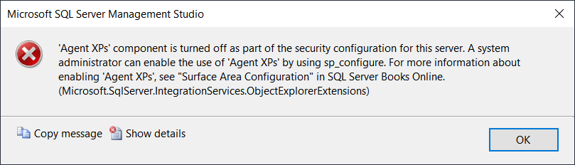 SQL Server Agnet XPs disabled