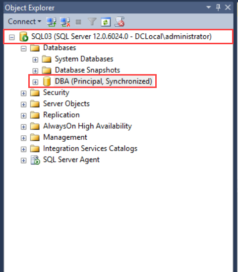 After failover, SQL03 server is primary server