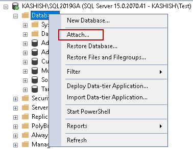 Attach a SQL Database in SSMS