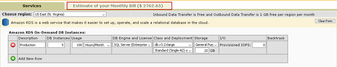 Check estimated pricing for multiple RDS instances