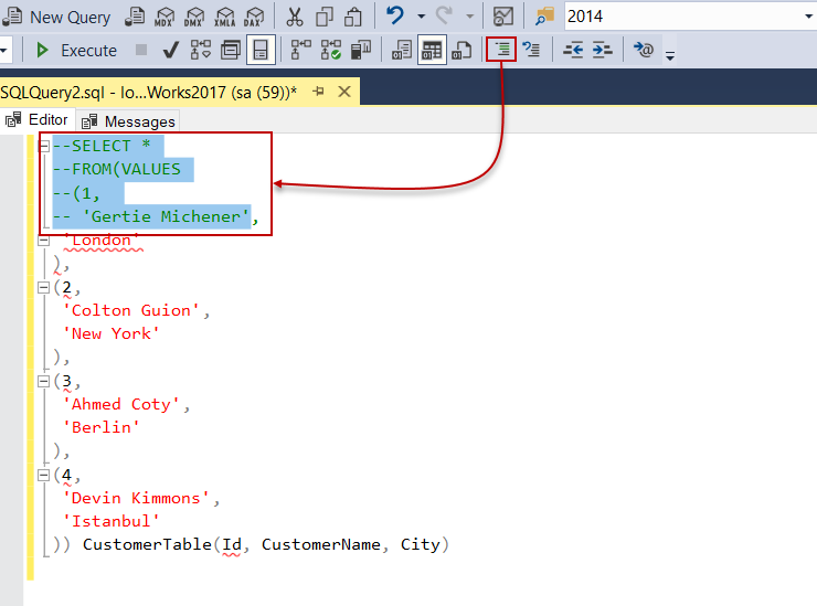 Commenting queries on the Query editor window in SSMS