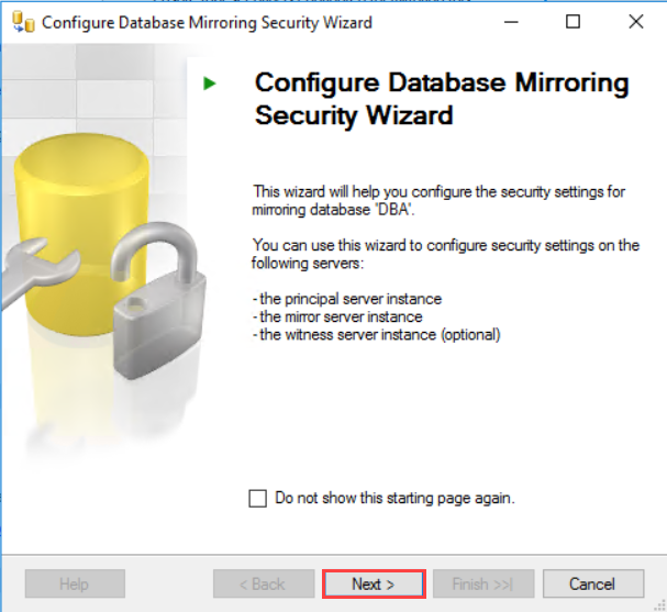 Configure database mirroring wizard