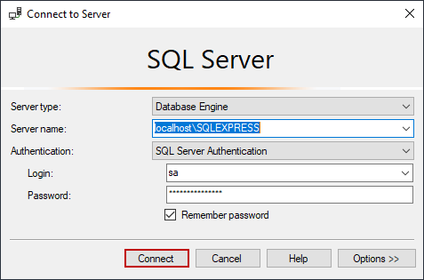 Connect to a database through the SSMS