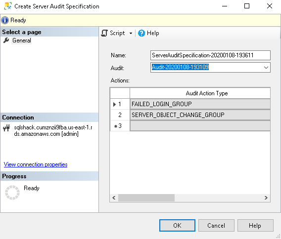 Create a Server Audit Specification 