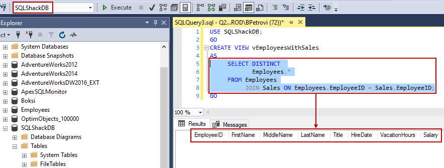 CREATE VIEW SQL script for creating a simple view