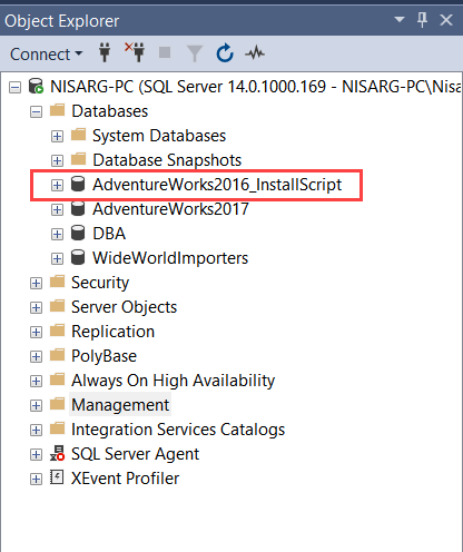 Database AdventureWorks2016_InstallScript has been install 