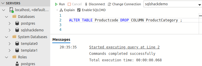 
Drop a column from an existing table
