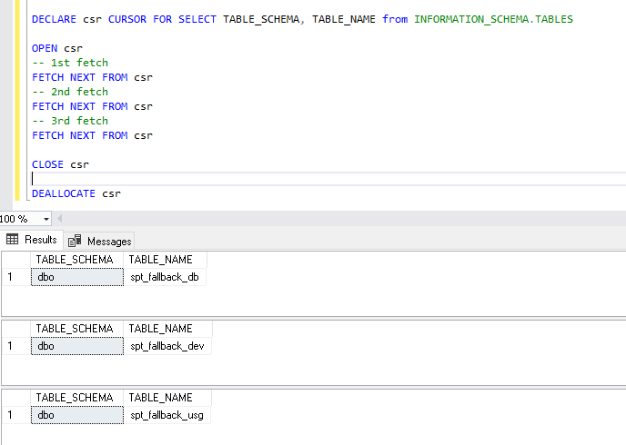 Fetch rows from SQL cursor without storing result into variables