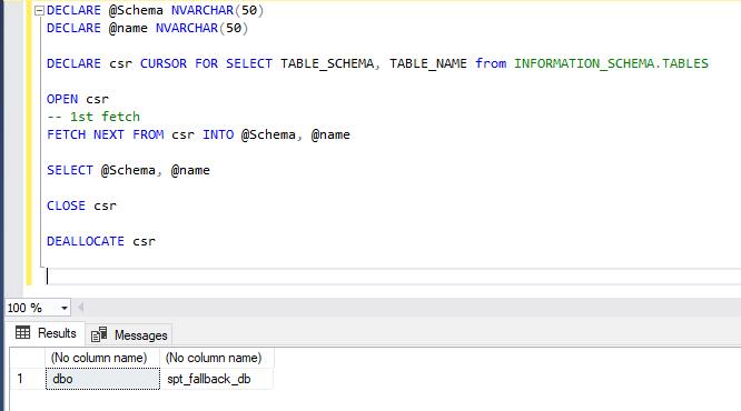 Fetching rows from SQL cursor into variables