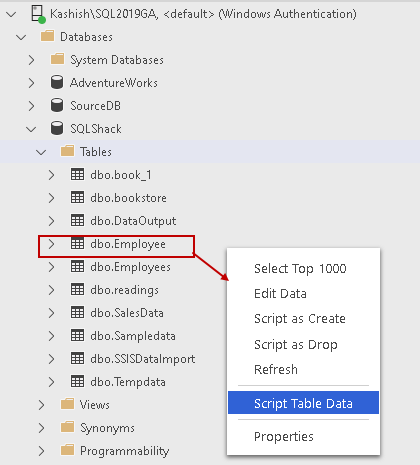Generate scripts using the data Script extension 
