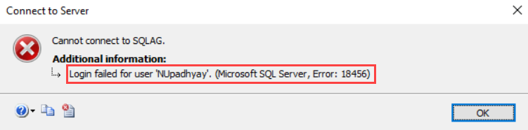 Login failed while connecting to SQLAG