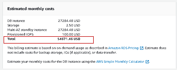 Estimating AWS RDS costs