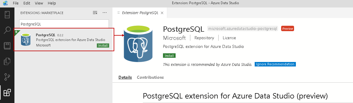 PostgreSQL extension for Azure Data Studio 