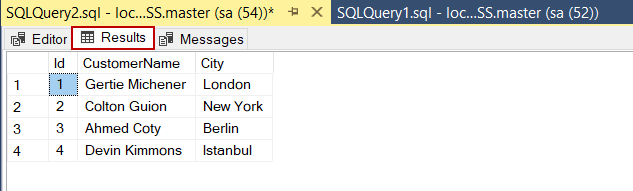Query Results in the Query Editor
