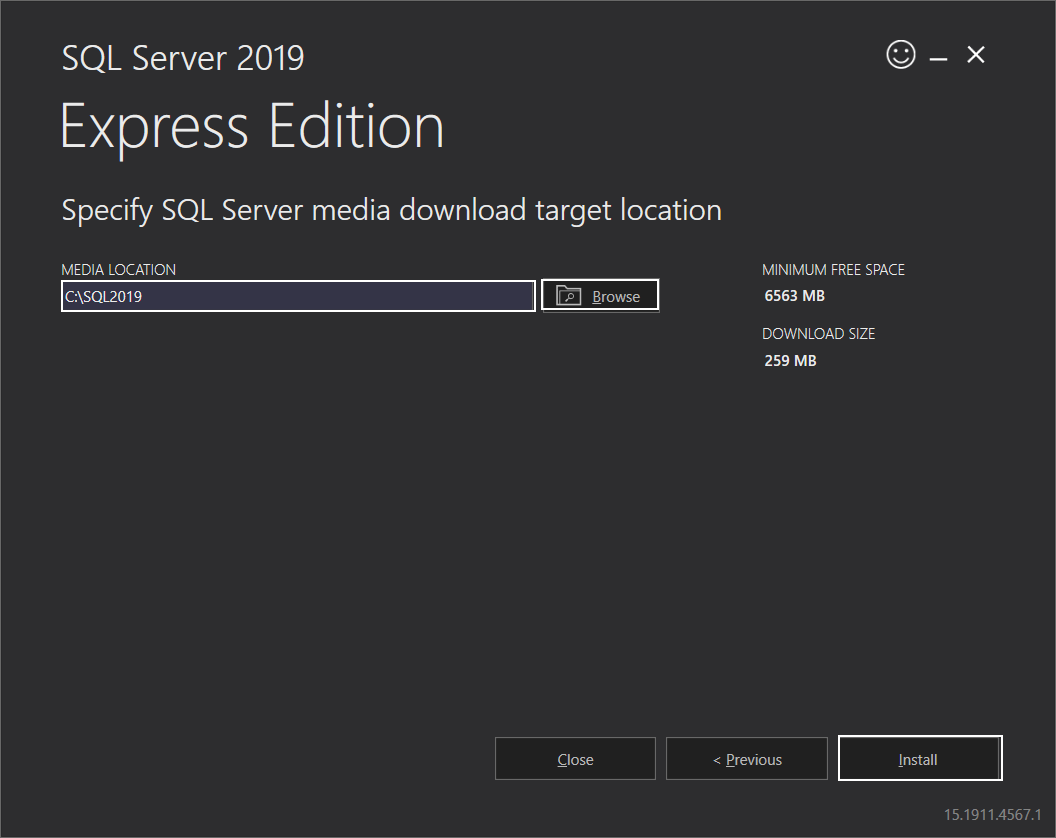 SQL Server 2019 Express media download path