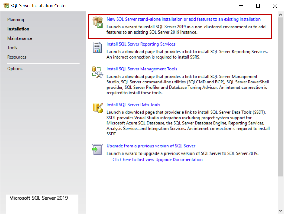 SQL Server Installation Center