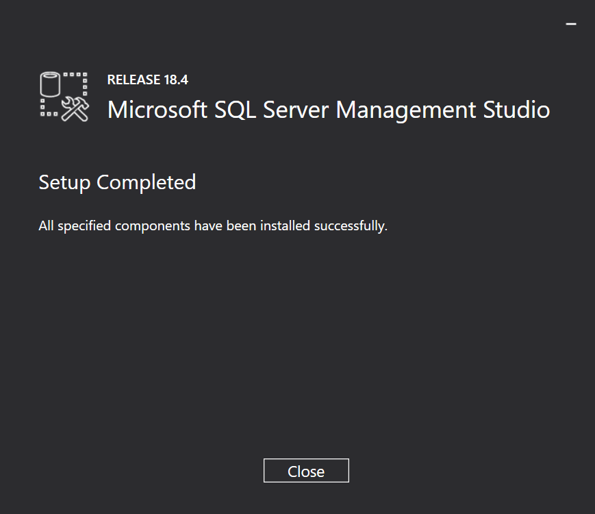 SSMS installation "Setup Completed" screen