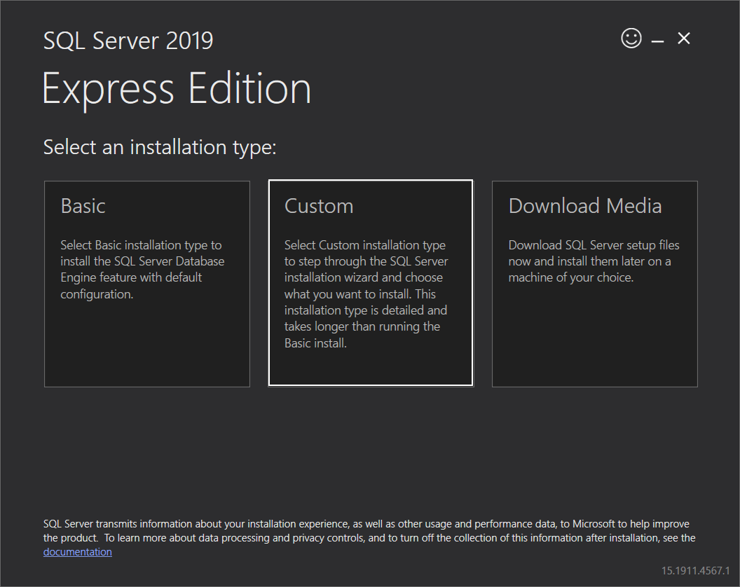 Starting installation of the SQL Server Express