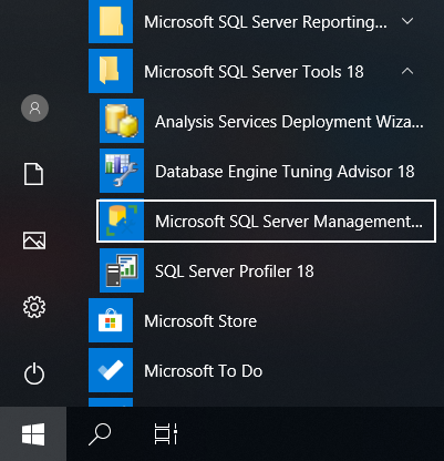 Starting Microsoft SQL Server Management Studio from the Start menu