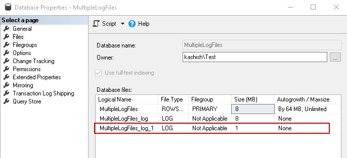 Verify log file SSMS