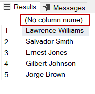 A query result without column heading
