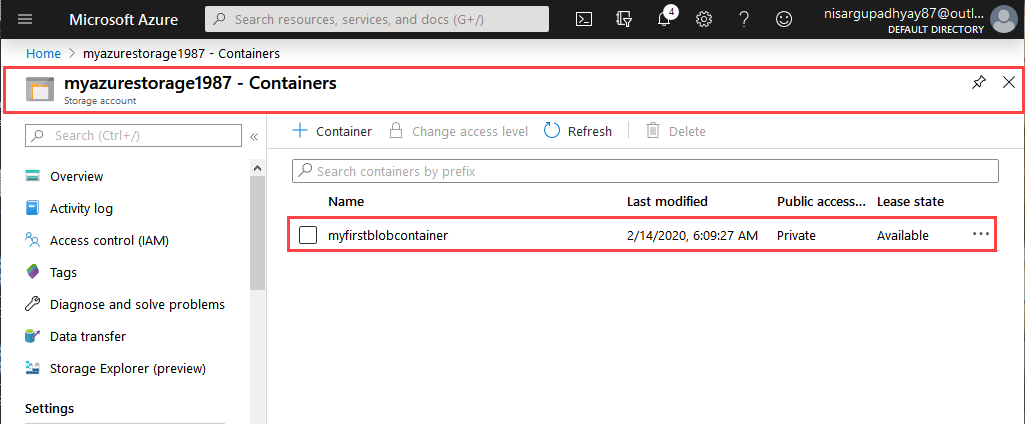Container can be viewed on Azure blob storage 