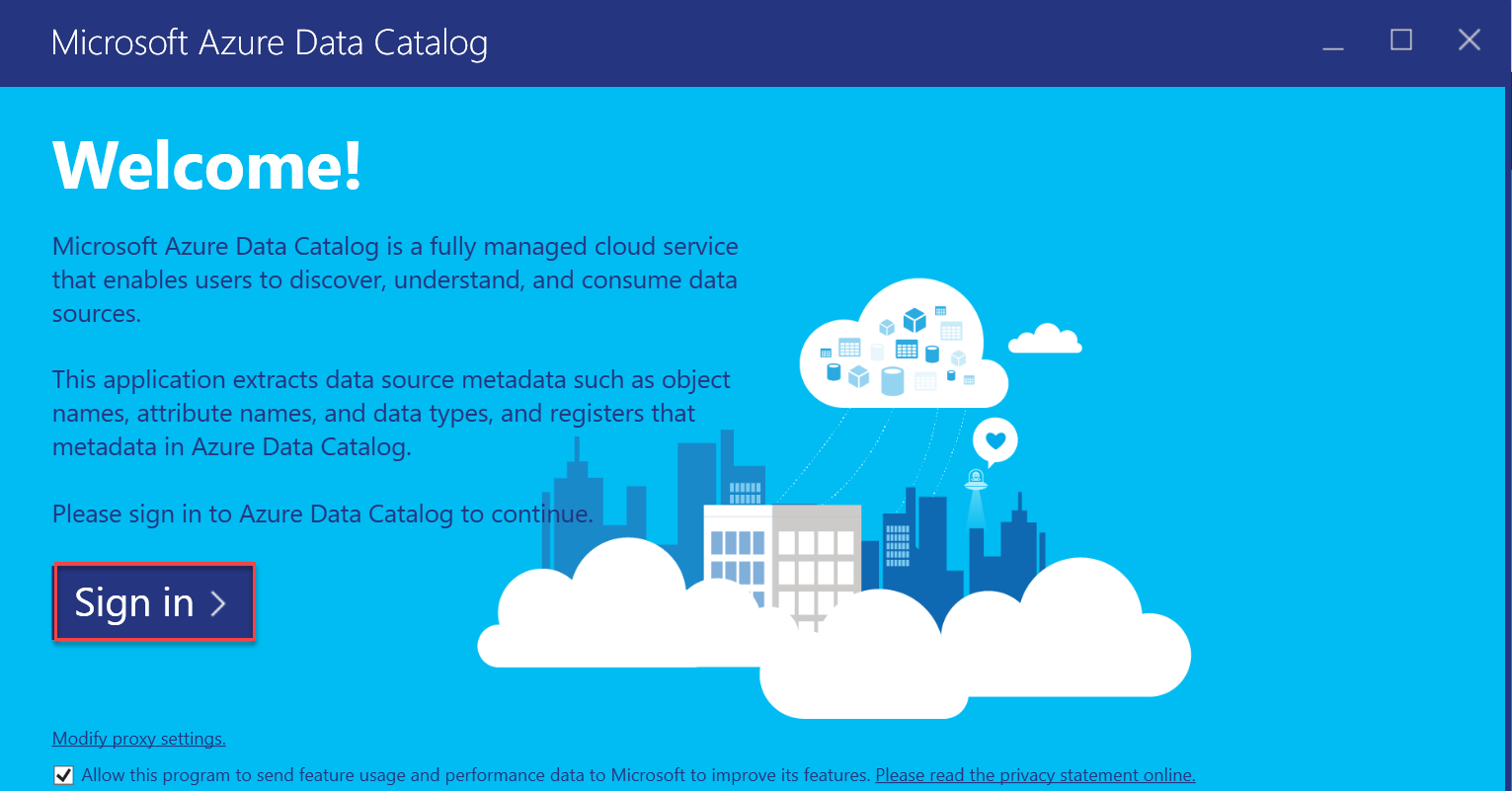 Data Catalog Sign in page.