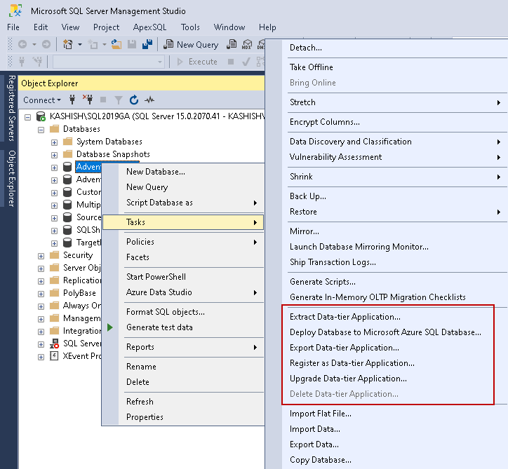 Data-tier application SSMS