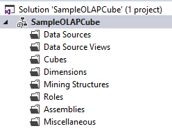 Initial Solution Explorer for the Sample OLAP project.