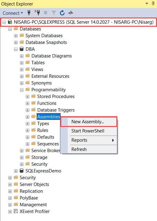 New Assembly for CLR Stored procedure