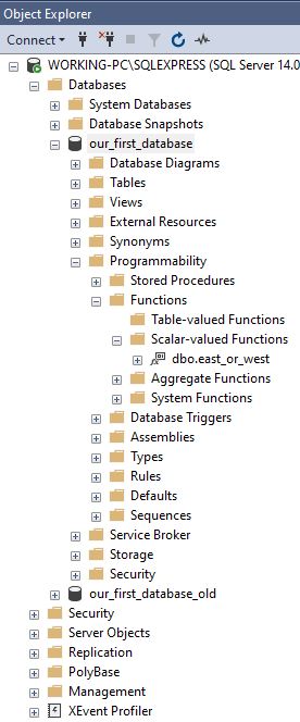 Object explorer scalar-valued functions