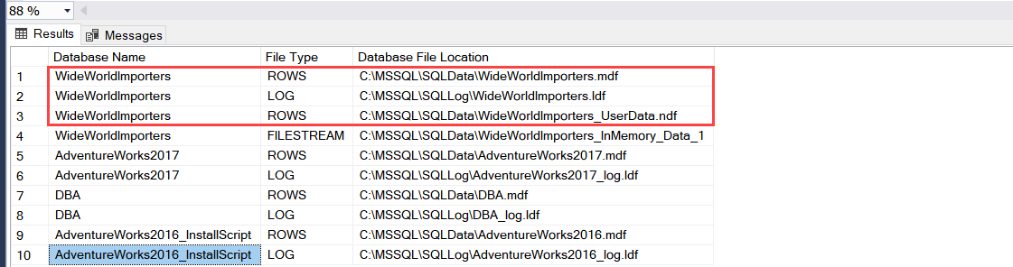 Obtain database file name using sys.master_files